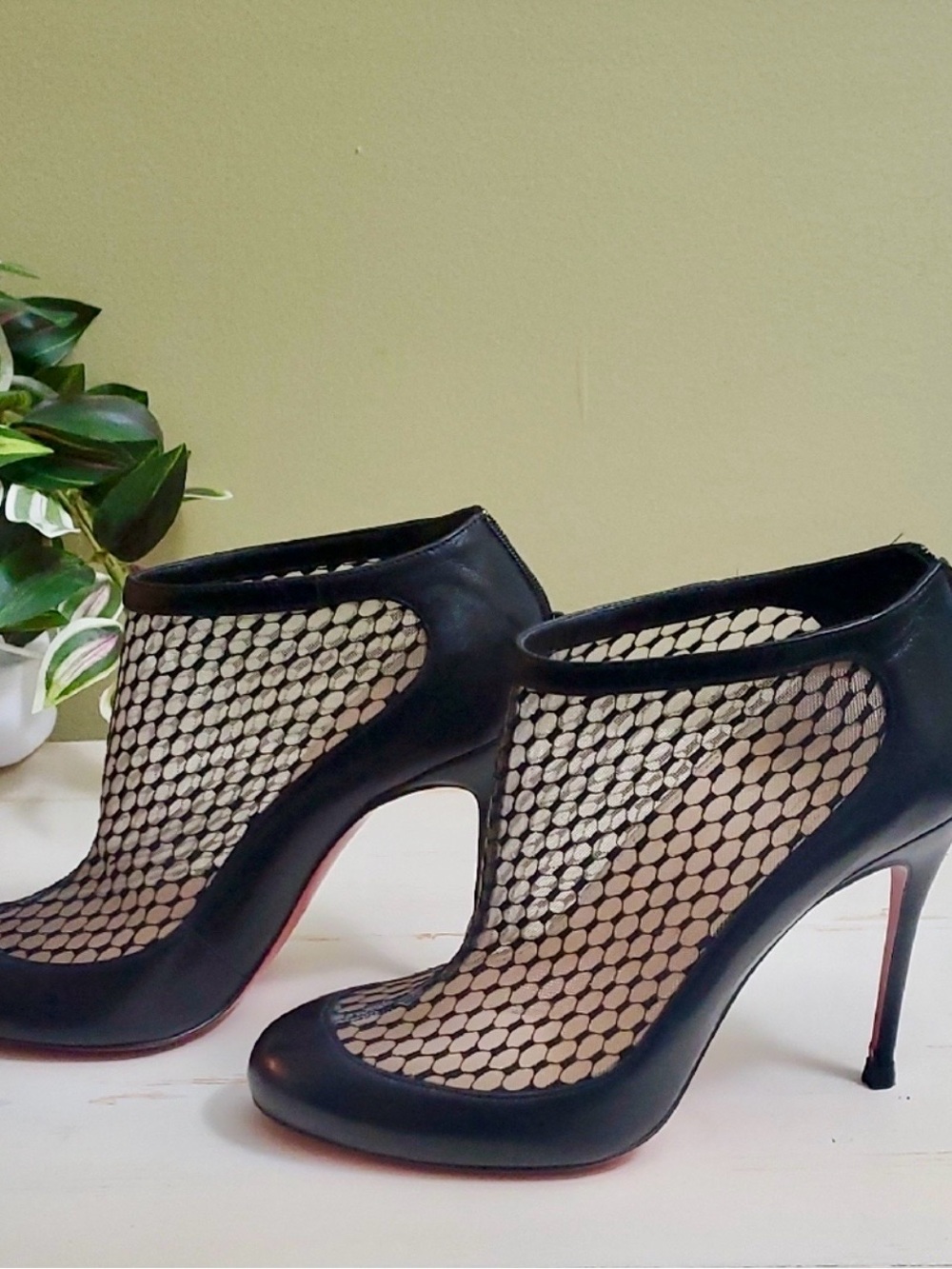 Christian Louboutin Black Mesh High-Stiletto Ankle Booties